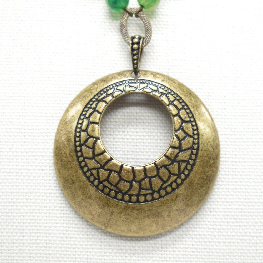 Disc Pendant Necklace Women OS Green Brown Boho Earthy Gorpcore